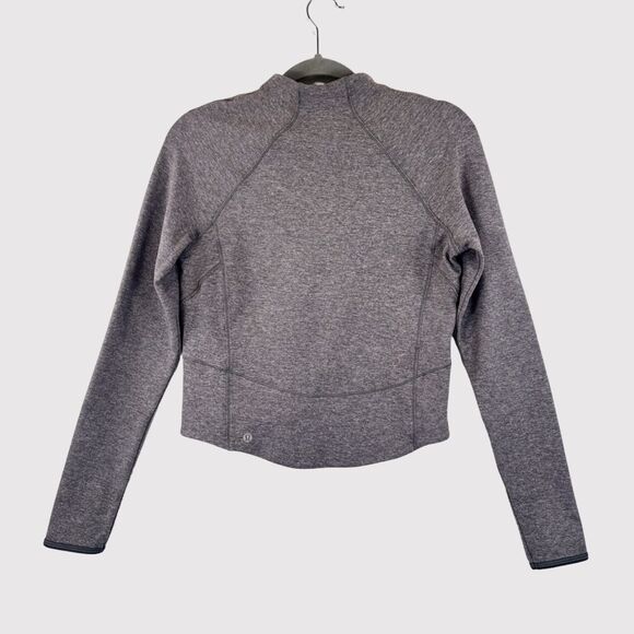 Lululemon Womens Top Gray Hill And Valley Mock Neck Cropped Long Sleeve Size 6 - Picture 3 of 11
